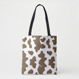 Bolso De Tela Marrón rústico y estampado de vaca blanco Country 