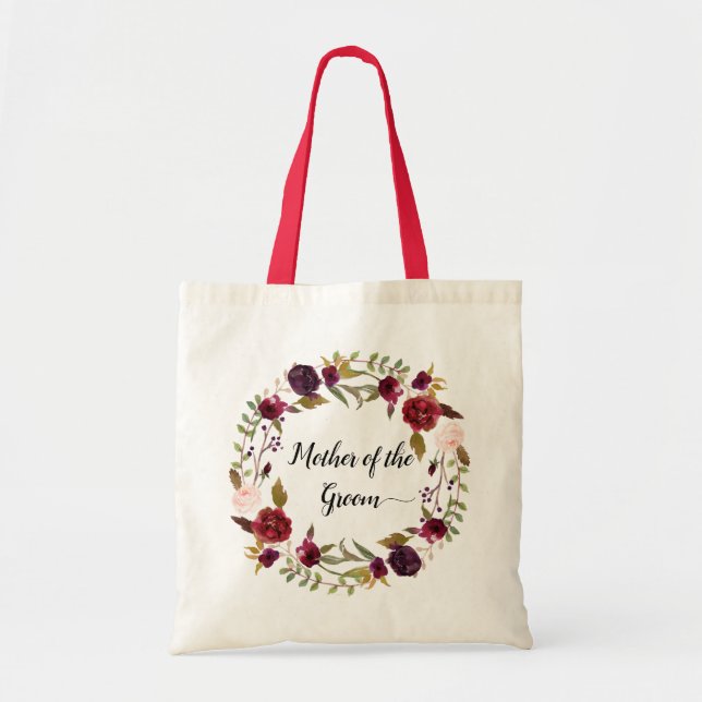 Bolso De Tela Marsala Borgoña Floral Madre de Groom (Frente)