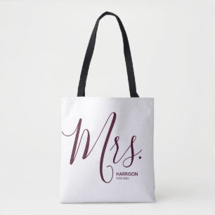 Bolso De Tela Marsala Borgoña Script White Personaliza a la Sra.