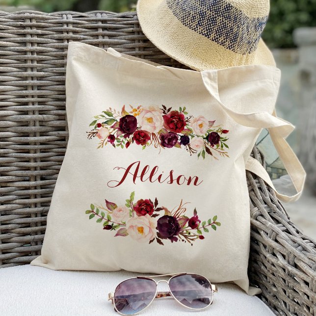 Bolso De Tela Marsala burdeos floral Dama de honor Personalizado (Subido por el creador)
