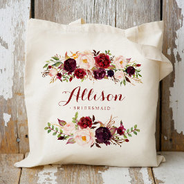 Bolso De Tela Marsala burdeos floral Dama de honor Personalizado