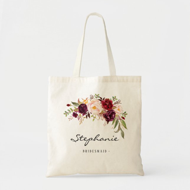 Bolso De Tela Marsala burgundy floral Bridesmaid Personalizada (Frente)