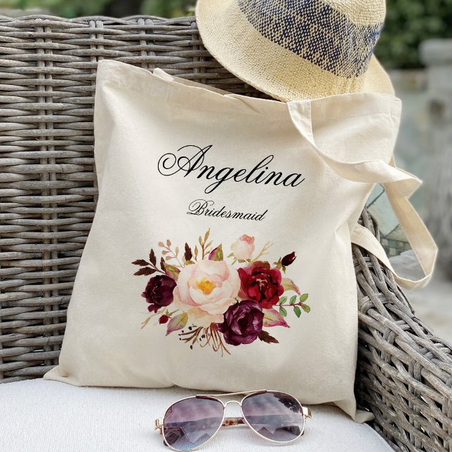 Bolso De Tela Marsala burgundy floral Bridesmaid Personalizada (Subido por el creador)