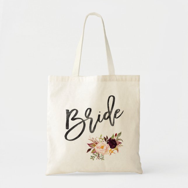 Bolso De Tela Marsala burgundy novia floral (Frente)
