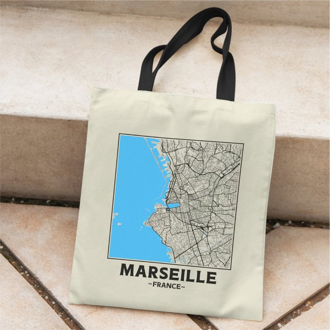 Bolso De Tela Marseille, France City Map Tote Bag (Subido por el creador)