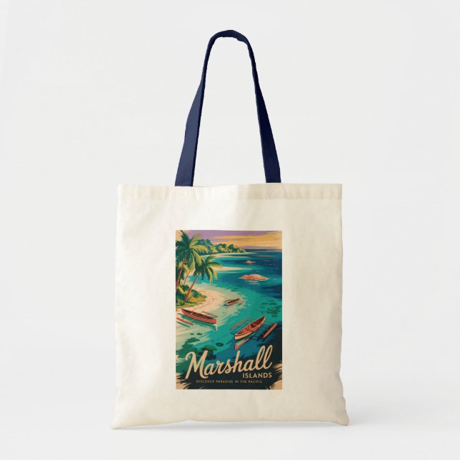 Bolso De Tela Marshall Islands Coast Illustration Travel Art (Frente)