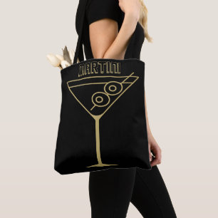 Bolso De Tela Martini de aceituna dorado modernista de mediados 