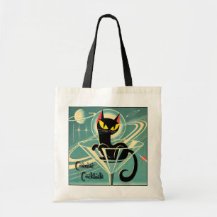 Bolso De Tela Martini de gato negro de la era espacial futurista