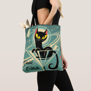 Bolso De Tela Martini de gato negro de la era espacial futurista