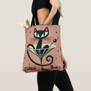 Bolso De Tela Martini de gato negro de la era espacial futurista