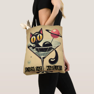 Bolso De Tela Martini de gato negro de la era espacial futurista