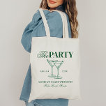 Bolso De Tela Martinis & Matrimony Bachelorette Party<br><div class="desc">Este diseño presenta textos en negrita de moda con cócteles a mano y un tema martiní verde.</div>