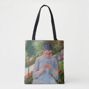 Bolso De Tela Mary Cassatt - Niña cosiendo en un jardín
