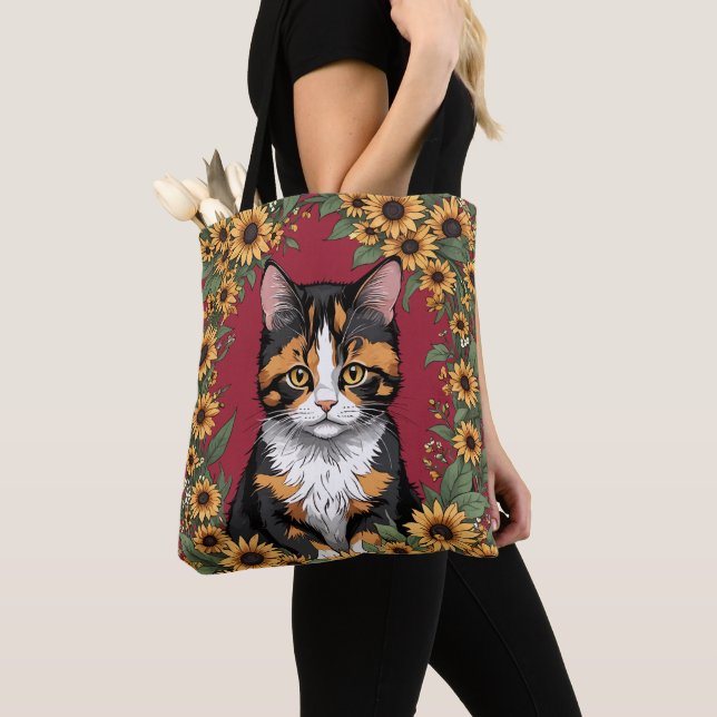 Bolso De Tela Maryland Calico Cat And Black Eyed Susan Flowers (Detalle)