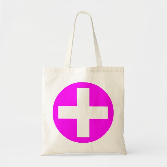 Bolso De Tela Más Rótulo en blanco con magenta (Frente)