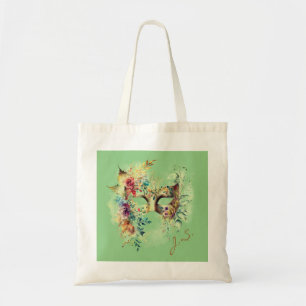 Bolso De Tela Máscara de carnaval veneciano con flores verdes