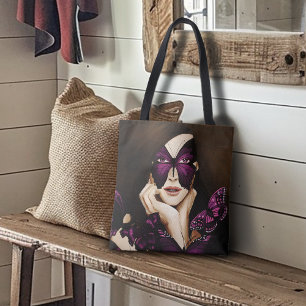 Bolso De Tela Máscara de Mariposa Morada Mujer Elegante Fantasía