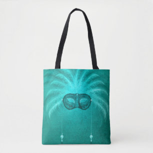 Bolso De Tela Máscara de máscara de plumas elegante verde azulad
