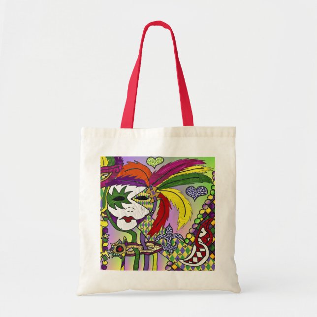 Bolso De Tela Máscara de plumas del Mardi Gras psicodélico (Frente)