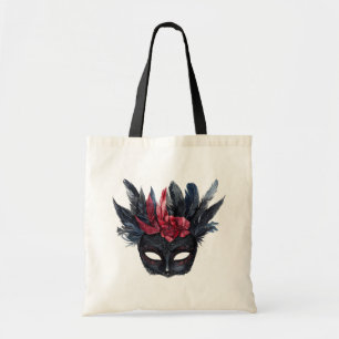 Bolso De Tela Máscara floral roja borgoña negra chic