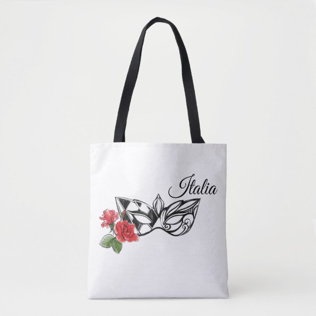 Bolso De Tela *~* Máscara veneciana de Venecia y Rosa Italia (Anverso)