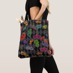 Bolso De Tela Mascarada de Mardi Gras máscaras Harlequin Negro