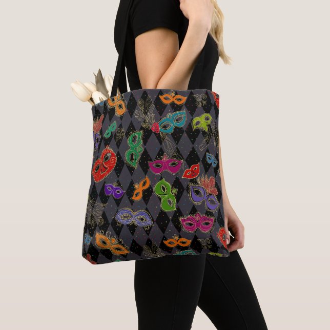 Bolso De Tela Mascarada de Mardi Gras máscaras Harlequin negro (Detalle)