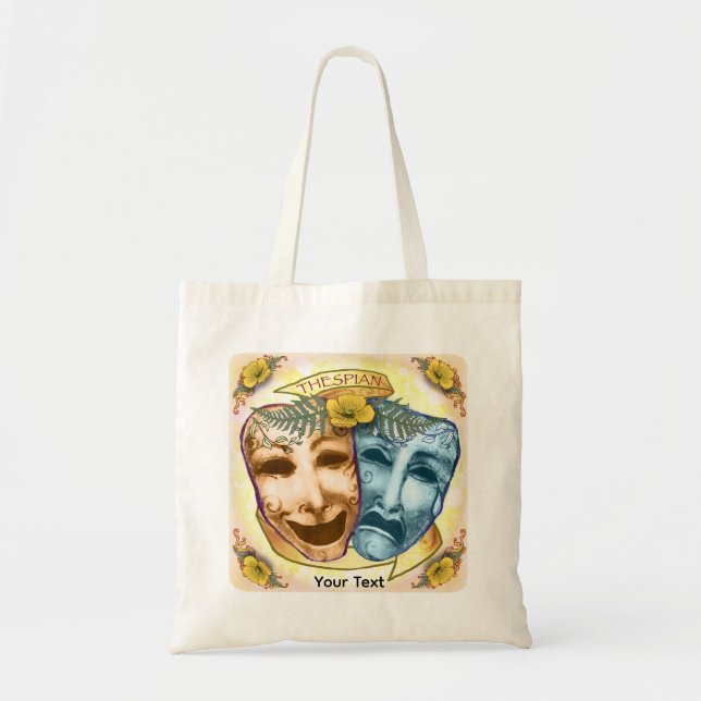 Bolso De Tela Máscaras de actor de naranja azul (Frente)