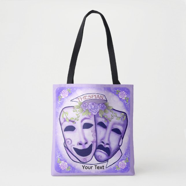 Bolso De Tela Máscaras de Actor Moradas (Anverso)
