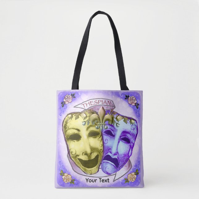 Bolso De Tela Máscaras de actor moradas amarillas (Anverso)