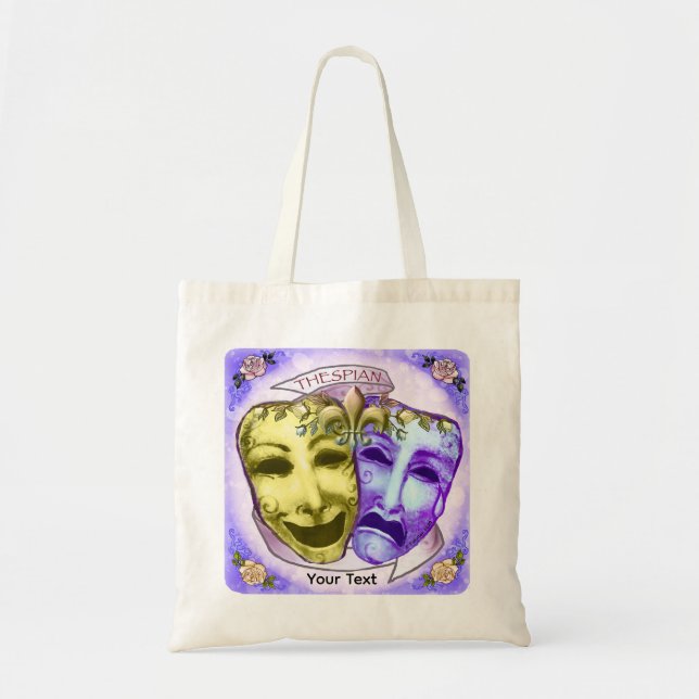 Bolso De Tela Máscaras de actor moradas amarillas (Frente)