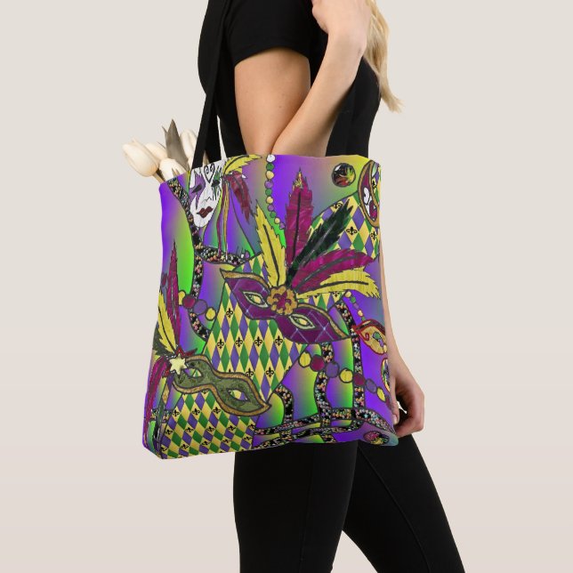 Bolso De Tela Máscaras de plumas de Mardi Gras psicodélicas (Detalle)