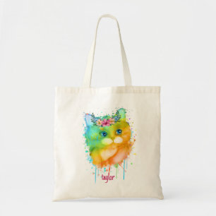 Bolso De Tela Mascota acuarela Cat con flores