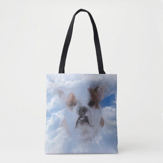 Bolso De Tela Mascota de bulldog con nubes celestiales (Anverso)