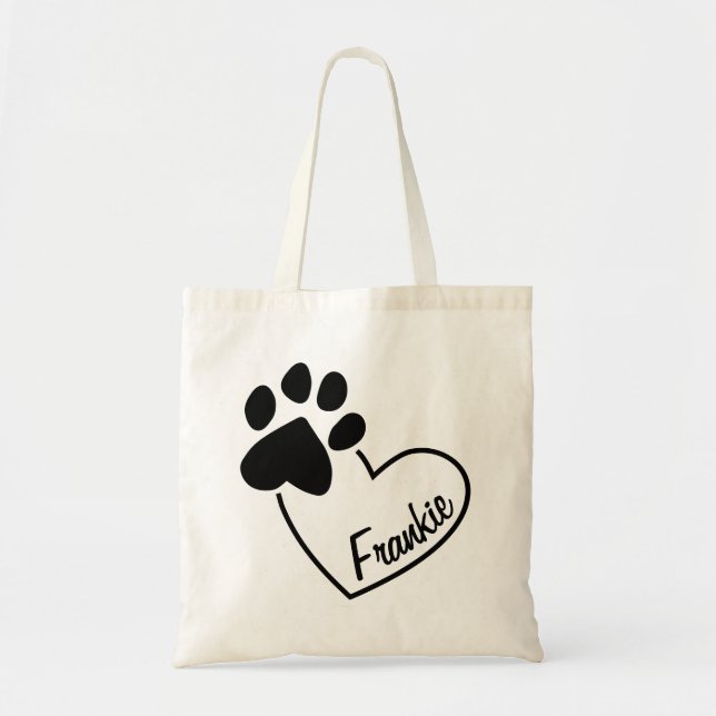 Bolso De Tela Mascota Paw Print on Heart with Custom Name (Frente)