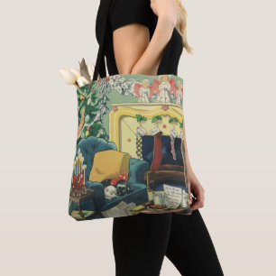 Bolso De Tela Mascotas Navideñas Vintage en la Sala de Estar