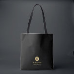 Bolso De Tela Masculina negra y dorada personalizada dama de hon<br><div class="desc">Añada un toque personal a su boda con la bolsa de tocador personalizada para la dama de honor. Este bolso de teta presenta un monograma negro en un elemento de círculo dorado con nombre y título en color dorado estilo profesional sobre fondo negro. También perfecto para criada de honor, chica...</div>