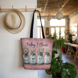 Bolso De Tela Mason Jar inspiradora elige fe, esperanza y alegrí