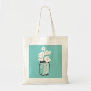 Bolso De Tela Mason Jar y White Daisies