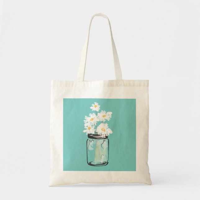 Bolso De Tela Mason Jar y White Daisies (Frente)