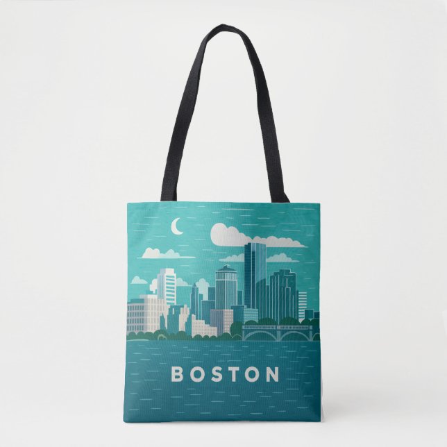 Bolso De Tela Massachusetts Night Cityscape | Boston City (Anverso)