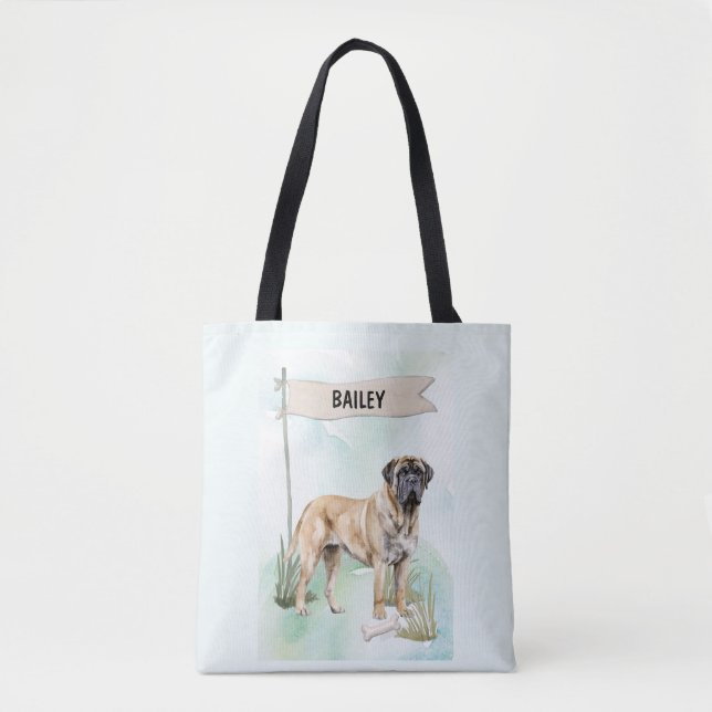 Bolso De Tela Mastiff Watercolor Personalized Dog (Anverso)