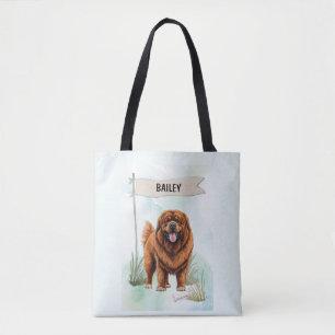 Bolso De Tela Mastín Tibetano Acuarela Perro Personalizado