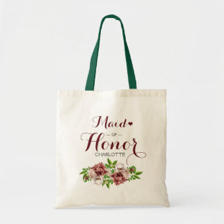 Bolso De Tela Mata de honor de Marsala roja floral