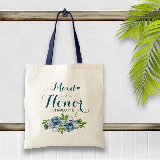 Bolso De Tela Mata de honor floral azul de la marina
