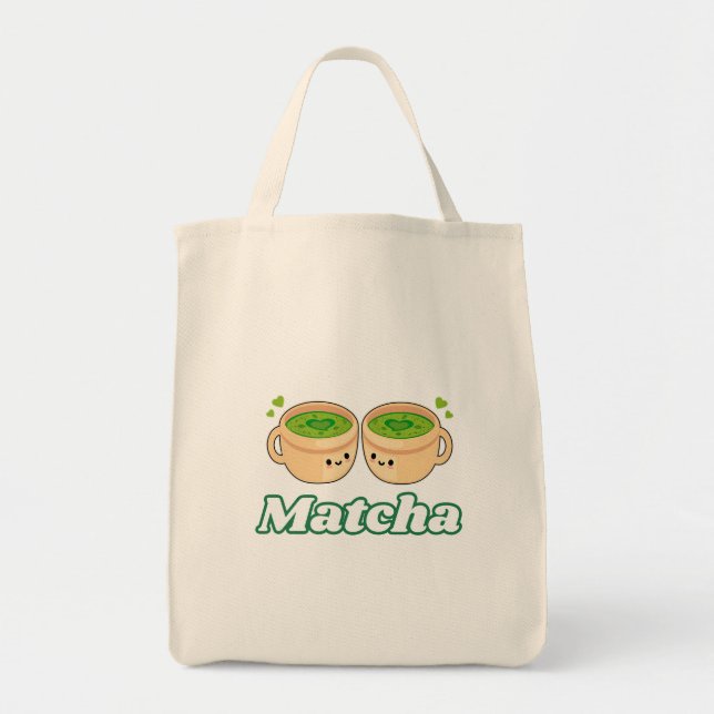 Bolso De Tela Matcha Cute Kawaii para el té matcha (Frente)