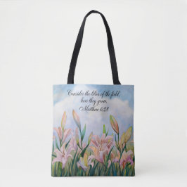 Bolso De Tela Mateo 6:28 Lilies acuarela
