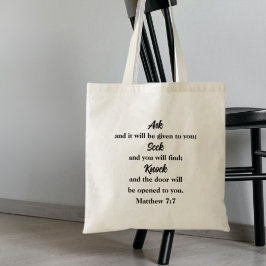 Bolso De Tela Mateo 7:7 Pregúntenle a Seek Knock Bible Verse