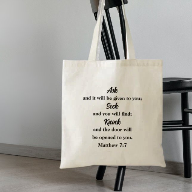 Bolso De Tela Mateo 7:7 Pregúntenle a Seek Knock Bible Verse (Subido por el creador)