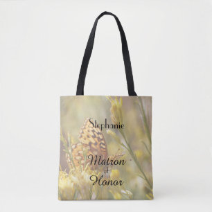 Bolso De Tela Matrón de honor mariposa amarilla personalizada